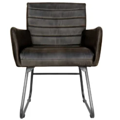 Shoreditch Industrial Walnut Brown Retro Winged Leather & Iron Dining Chair -Furniture Specialty Store CH504 DG 01