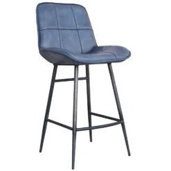 Shoreditch Industrial Blue Square Panel Leather Bar Stool