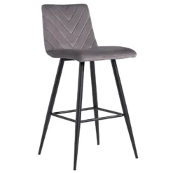 Retro Dark Grey Velvet Bar Stool
