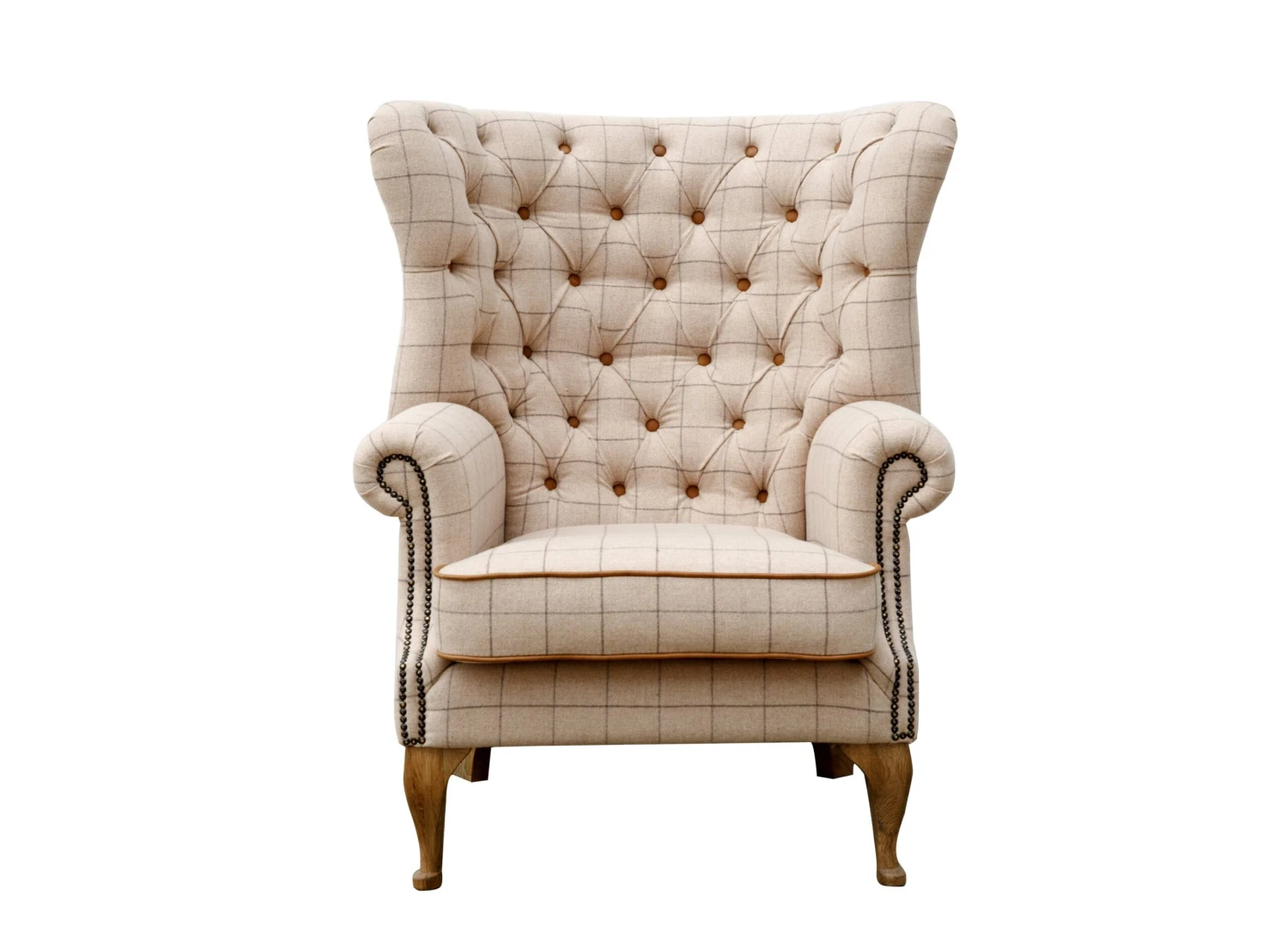 Vintage Natural Check Wing Chair In Tweed 3 Vintage Natural Check Wing Chair In Tweed - Image 3