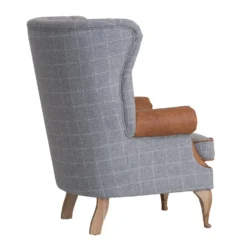 Vintage Grey Check Wing Chair In Leather And Tweed -Furniture Specialty Store CH73 CG 2