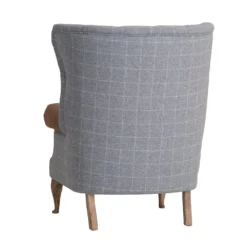 Vintage Grey Check Wing Chair In Leather And Tweed -Furniture Specialty Store CH73 CG 3