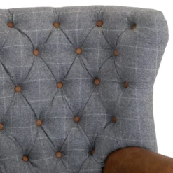Vintage Grey Check Wing Chair In Leather And Tweed -Furniture Specialty Store CH73 CG 6