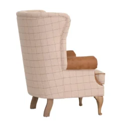 Vintage Natural Check Wing Chair In Leather And Tweed -Furniture Specialty Store CH73 CN 2