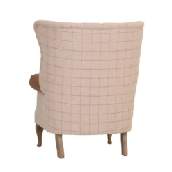 Vintage Natural Check Wing Chair In Leather And Tweed -Furniture Specialty Store CH73 CN 3
