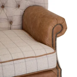 Vintage Natural Check Wing Chair In Leather And Tweed -Furniture Specialty Store CH73 CN 6