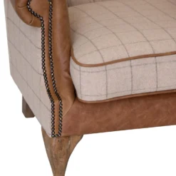 Vintage Natural Check Wing Chair In Leather And Tweed -Furniture Specialty Store CH73 CN 7