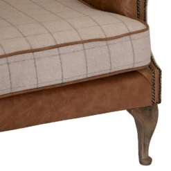 Vintage Natural Check Wing Chair In Leather And Tweed -Furniture Specialty Store CH73 CN 8