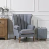 Vintage Grey Check Fluted Wing Chair In Tweed