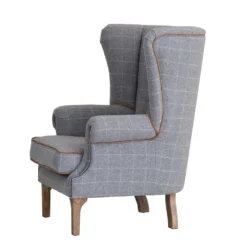 Vintage Grey Check Fluted Wing Chair In Tweed -Furniture Specialty Store CH74 CG 4