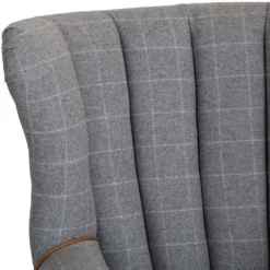 Vintage Grey Check Fluted Wing Chair In Tweed -Furniture Specialty Store CH74 CG 5