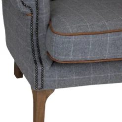 Vintage Grey Check Fluted Wing Chair In Tweed -Furniture Specialty Store CH74 CG 7