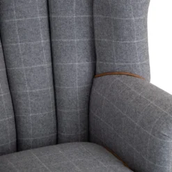 Vintage Grey Check Fluted Wing Chair In Tweed -Furniture Specialty Store CH74 CG 8
