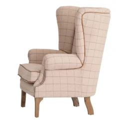 Vintage Natural Check Fluted Wing Chair In Tweed -Furniture Specialty Store CH74 CN 4