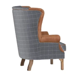 Vintage Grey Check Fluted Wing Chair In Leather And Tweed -Furniture Specialty Store CH75 CG 2
