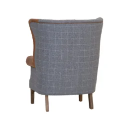 Vintage Grey Check Fluted Wing Chair In Leather And Tweed -Furniture Specialty Store CH75 CG 3