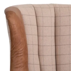 Vintage Natural Check Fluted Wing Chair In Leather And Tweed 11 Vintage Natural Check Fluted Wing Chair In Leather And Tweed -Furniture Specialty Store CH75 CN 5