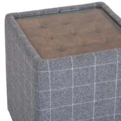 Vintage Grey Check End Table In Tweed With Glass Top -Furniture Specialty Store CH76 CG 2