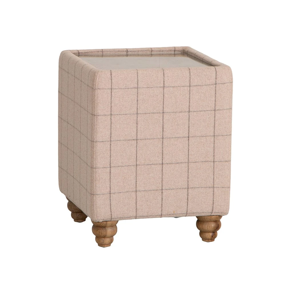 Vintage Natural Check End Table In Tweed With Glass Top 2 Vintage Natural Check End Table In Tweed With Glass Top - Image 2