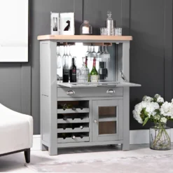 Dorset Storm Grey Painted Oak Drinks Cabinet With Wine Rack