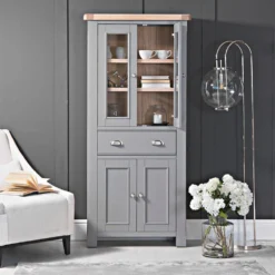Dorset Storm Grey Painted Oak Glass Display Cabinet