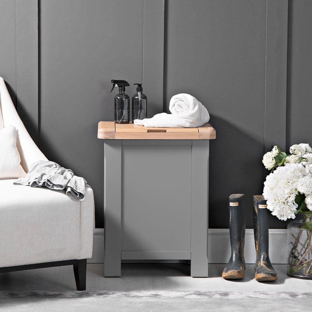 Dorset Storm Grey Painted Oak Laundry Basket 2 Dorset Storm Grey Painted Oak Laundry Basket - Image 2