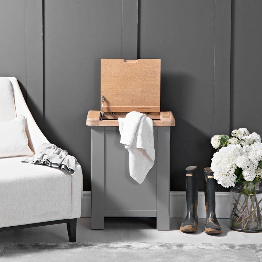 Dorset Storm Grey Painted Oak Laundry Basket 1 Dorset Storm Grey Painted Oak Laundry Basket