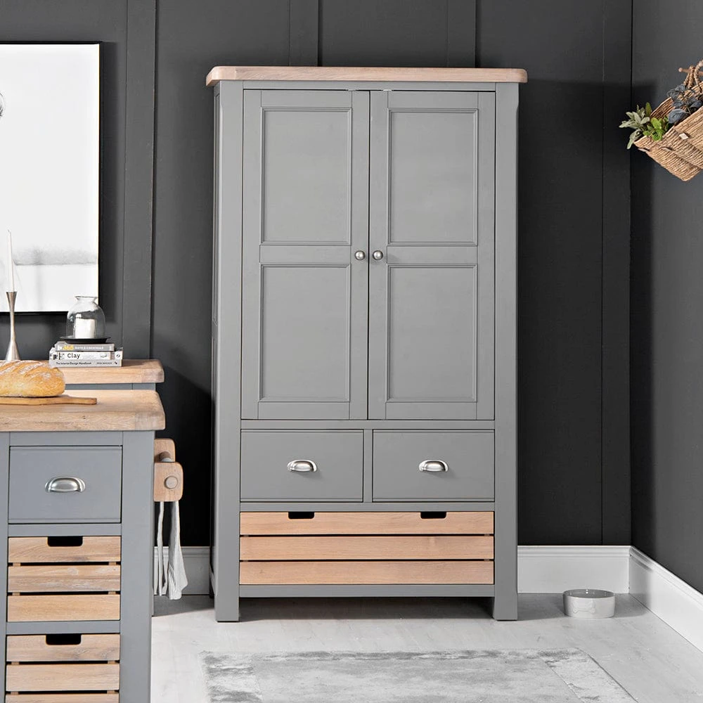 Dorset Storm Grey Painted Oak Large Larder Unit 2 Dorset Storm Grey Painted Oak Large Larder Unit - Image 2