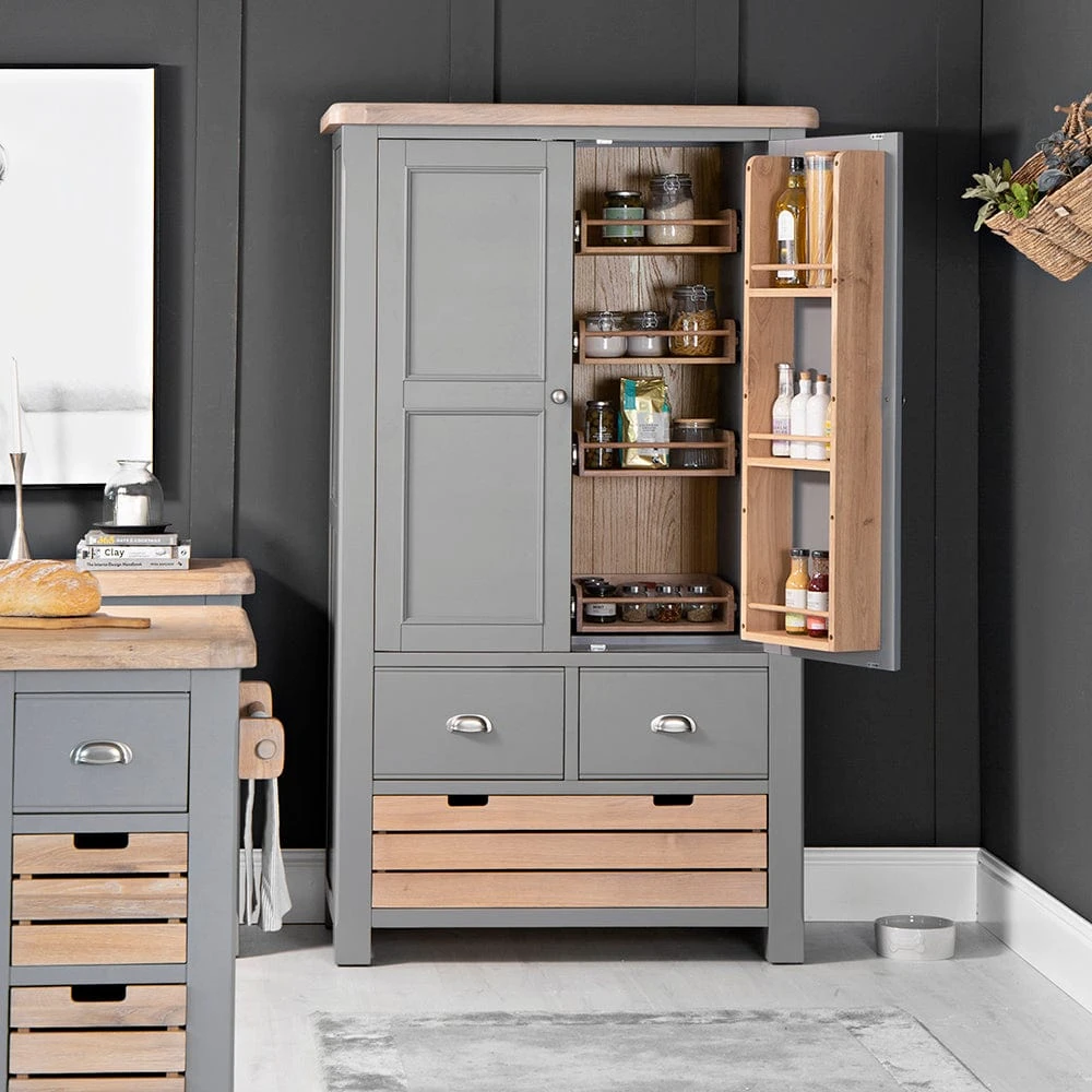 Dorset Storm Grey Painted Oak Large Larder Unit 3 Dorset Storm Grey Painted Oak Large Larder Unit - Image 3