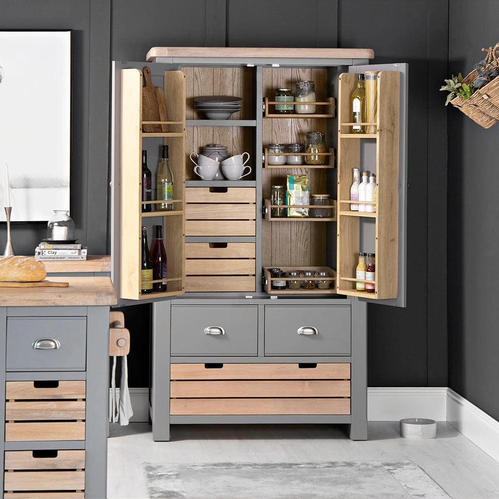 Dorset Storm Grey Painted Oak Large Larder Unit 1 Dorset Storm Grey Painted Oak Large Larder Unit