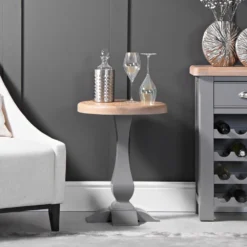 Dorset Storm Grey Painted Oak Round Wine Table