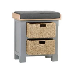 Dorset Storm Grey Painted Oak Small Hall Bench With Wicker Baskets -Furniture Specialty Store CL SHB SG 2