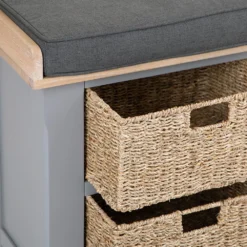 Dorset Storm Grey Painted Oak Small Hall Bench With Wicker Baskets -Furniture Specialty Store CL SHB SG 3
