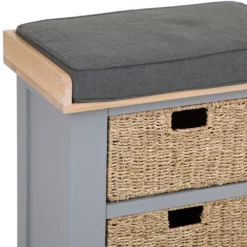 Dorset Storm Grey Painted Oak Small Hall Bench With Wicker Baskets -Furniture Specialty Store CL SHB SG 4