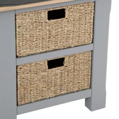 Dorset Storm Grey Painted Oak Small Hall Bench With Wicker Baskets -Furniture Specialty Store CL SHB SG 5