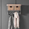Dorset Storm Grey Painted Oak Small Coat Rack With Wicker Baskets