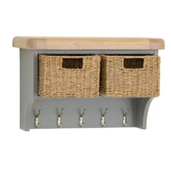 Dorset Storm Grey Painted Oak Small Coat Rack With Wicker Baskets -Furniture Specialty Store CL SHBT SG 2