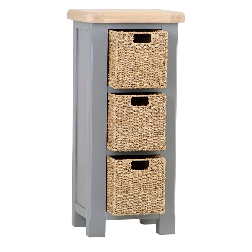 Dorset Storm Grey Painted Oak Hallway Storage Unit With Wicker Baskets 3 Dorset Storm Grey Painted Oak Hallway Storage Unit With Wicker Baskets - Image 3