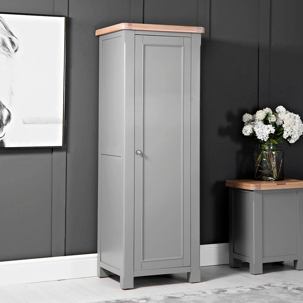 Dorset Storm Grey Painted Oak Slim Utility Cupboard 2 Dorset Storm Grey Painted Oak Slim Utility Cupboard - Image 2