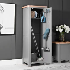 Dorset Storm Grey Painted Oak Slim Utility Cupboard