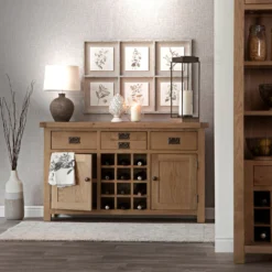 Winchester Oak Large Sideboard With Wine Rack