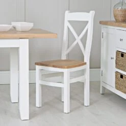 Eaton White Painted Oak Cross Back Dining Chair Wooden Seat