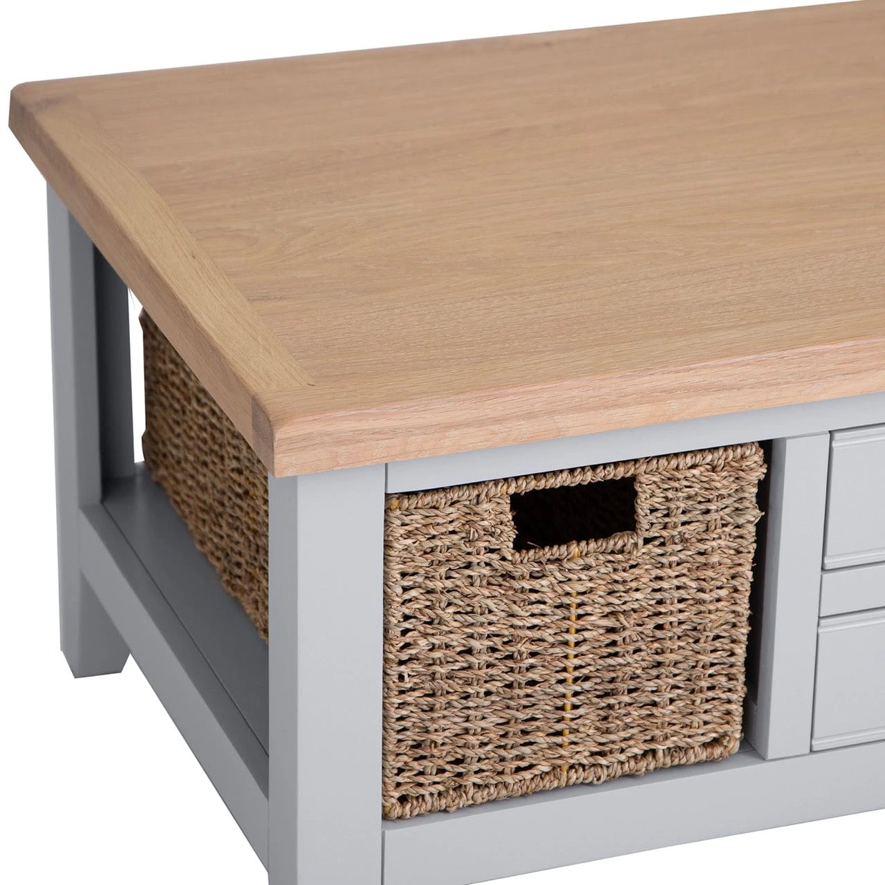 Eaton Grey Painted Oak Large Coffee Table With Wicker Baskets 5 Eaton Grey Painted Oak Large Coffee Table With Wicker Baskets - Image 5
