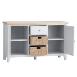 Eaton Grey Painted Oak 2 Door Large Sideboard With Wicker Baskets -Furniture Specialty Store EA LS G2Large