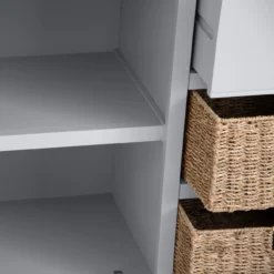 Eaton Grey Painted Oak 2 Door Large Sideboard With Wicker Baskets -Furniture Specialty Store EA LS G3Large