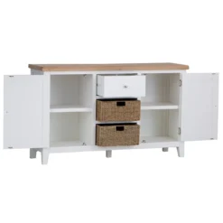 Eaton White Painted Oak 2 Door Large Sideboard With Wicker Baskets -Furniture Specialty Store EA LS W2Large