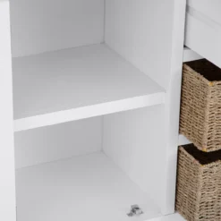 Eaton White Painted Oak 2 Door Large Sideboard With Wicker Baskets -Furniture Specialty Store EA LS W3Large