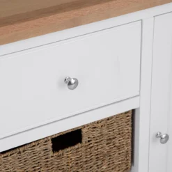 Eaton White Painted Oak 2 Door Large Sideboard With Wicker Baskets -Furniture Specialty Store EA LS W6Large