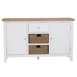 Eaton White Painted Oak 2 Door Large Sideboard With Wicker Baskets -Furniture Specialty Store EA LS W7Large