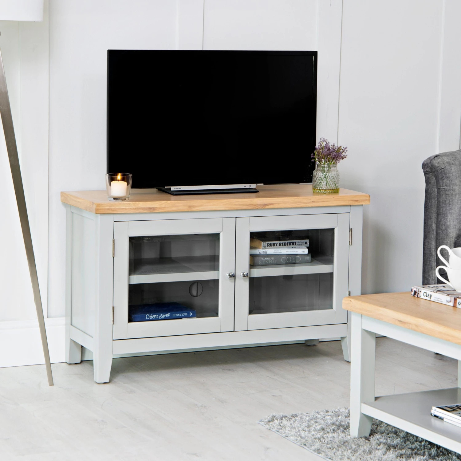 Eaton Grey Painted Oak Small TV Unit 1 Eaton Grey Painted Oak Small TV Unit